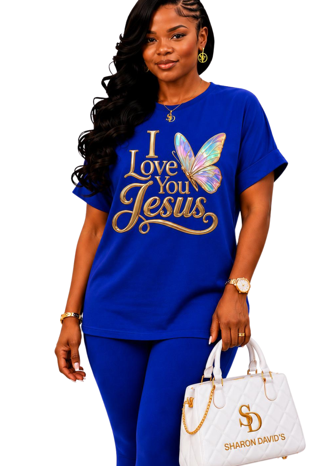 I Love You Jesus Loungewear Set- Bright Blue/Pink