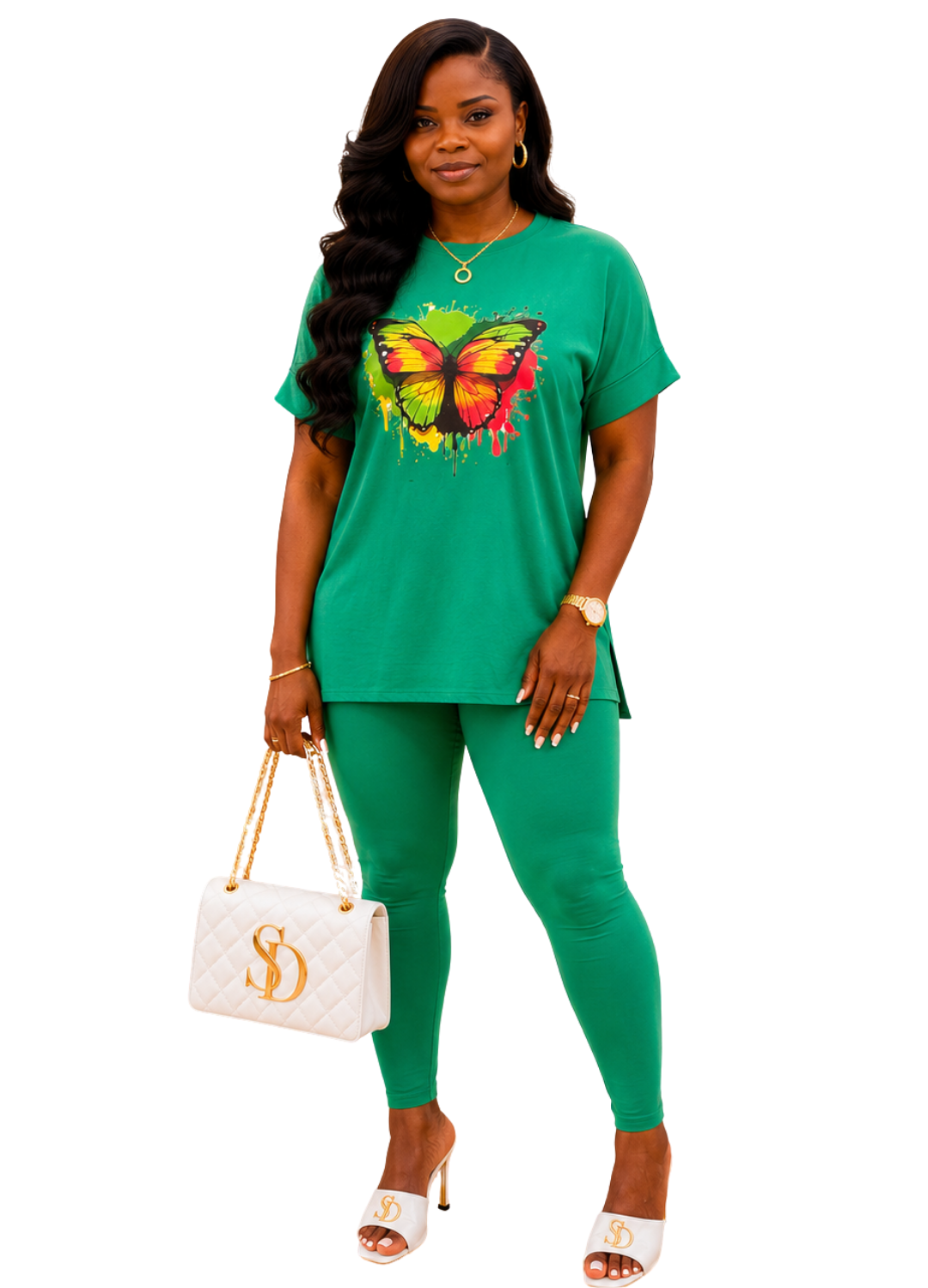 Butterfly Grace Loungewear Set – Emerald Green