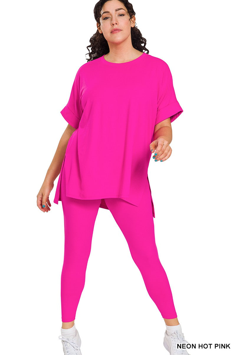 High Quality Buttery-Soft Brushed Microfiber Loungewear Set (Neon Hot Pink)