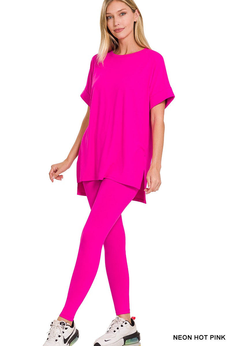 High Quality Buttery-Soft Brushed Microfiber Loungewear Set (Neon Hot Pink)