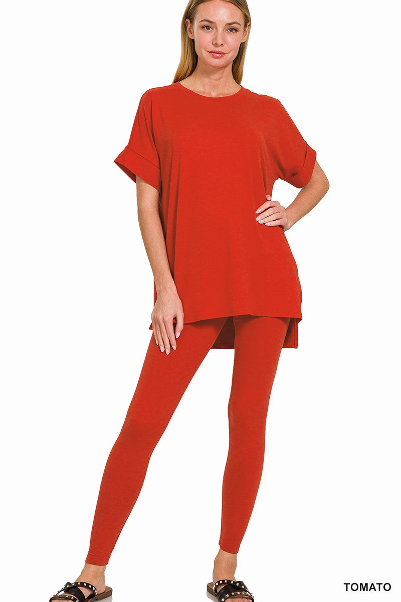 High Quality Buttery-Soft Brushed Microfiber Loungewear Set (Tomato)