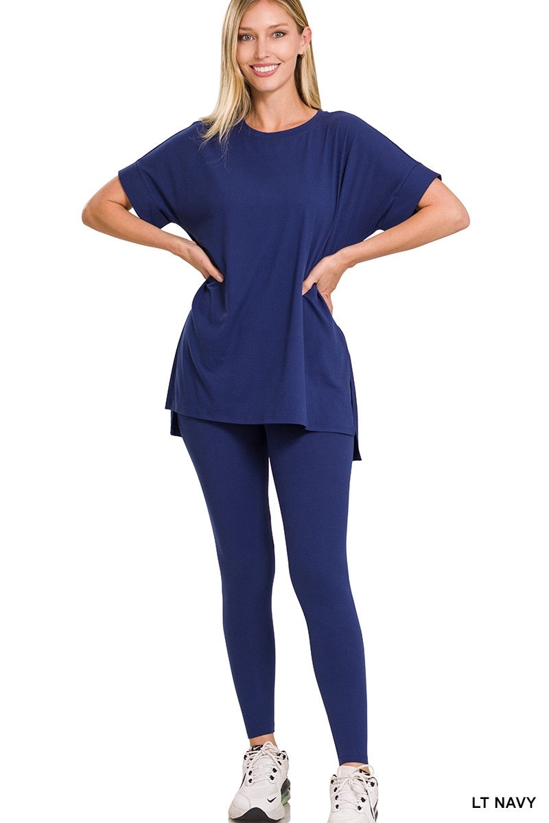 High Quality Buttery-Soft Brushed Microfiber Loungewear Set (Blue)