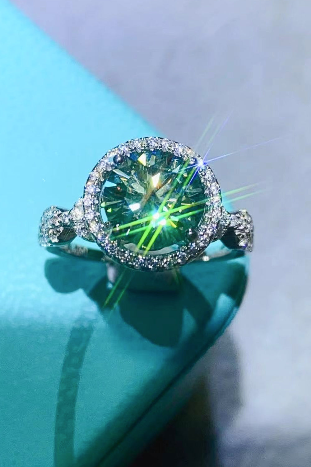 2 Carat Moissanite Emerald Green Ring
