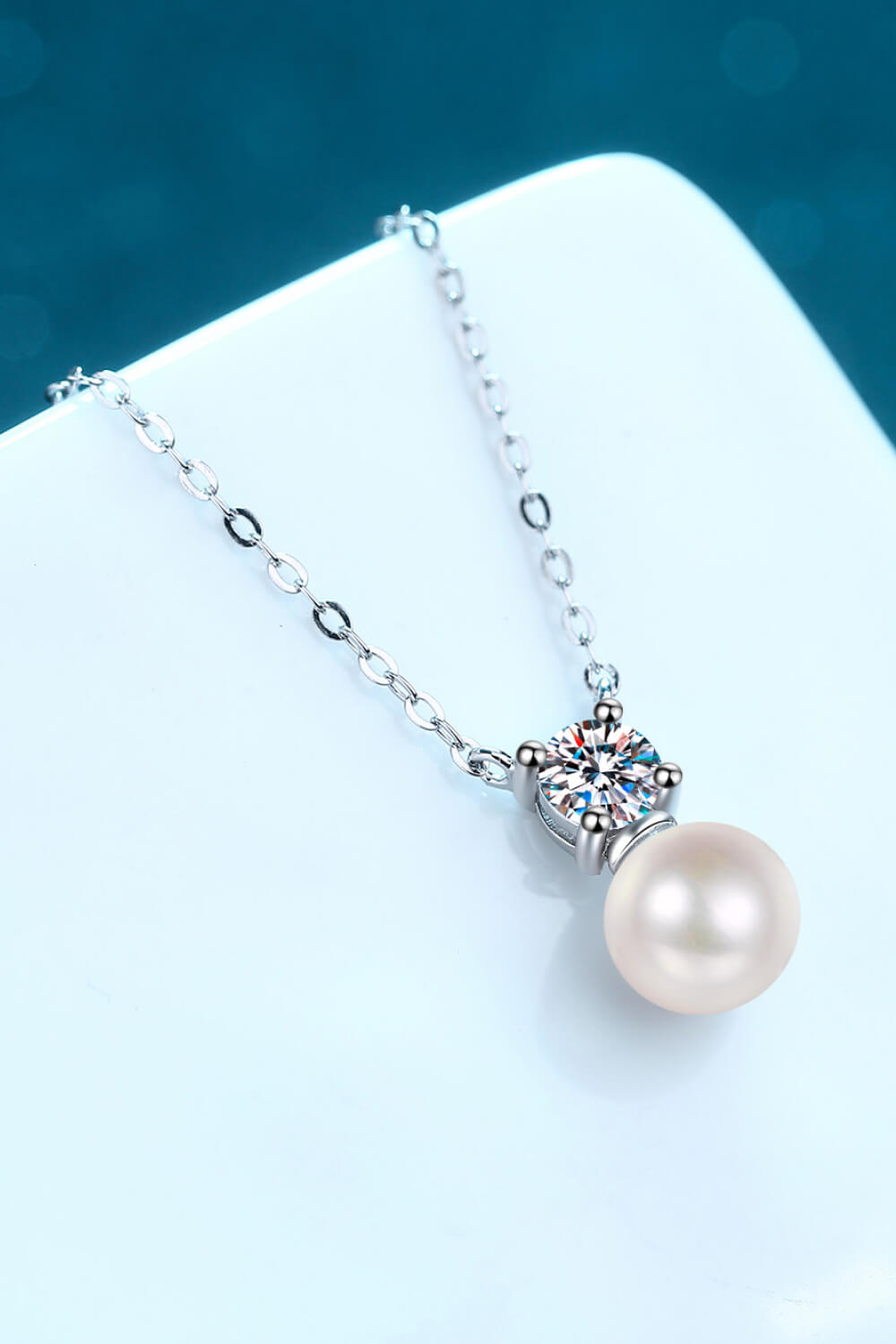 925 Sterling Silver Freshwater Pearl Moissanite Necklace - Sharon David's