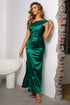 Classy One-Shoulder Ruched Slit Maxi Dress