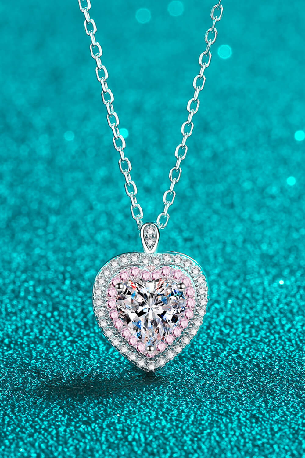 925 Sterling Silver 1 Carat Moissanite Heart Pendant Necklace