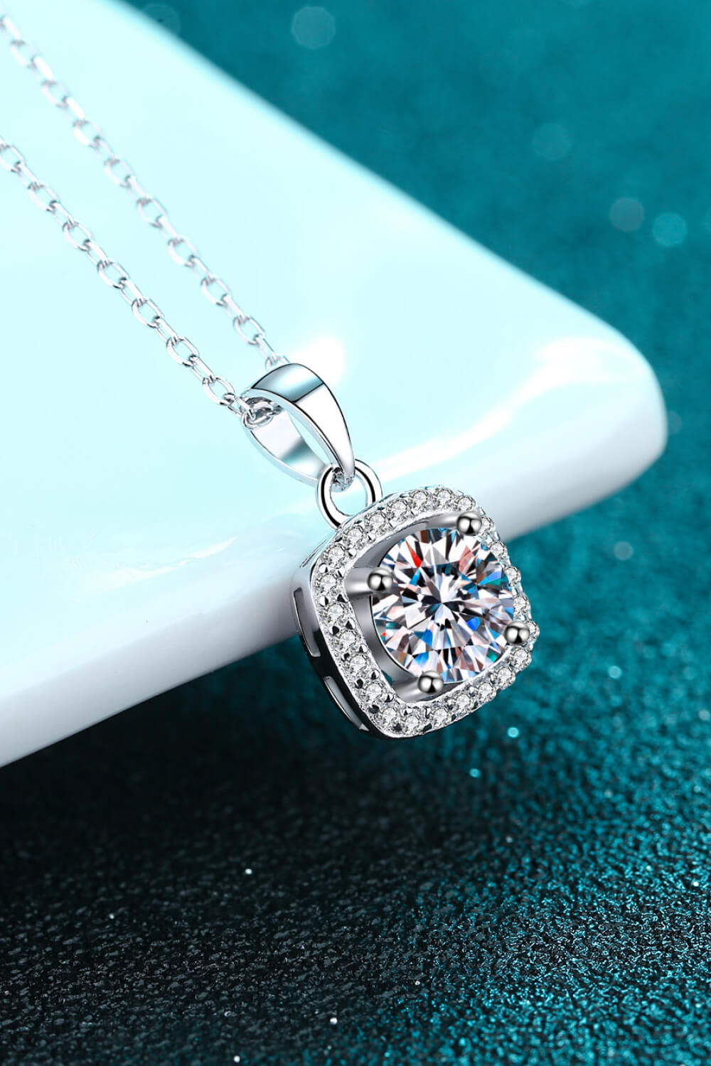 Moissanite Square Pendant Chain Necklace - Sharon David's
