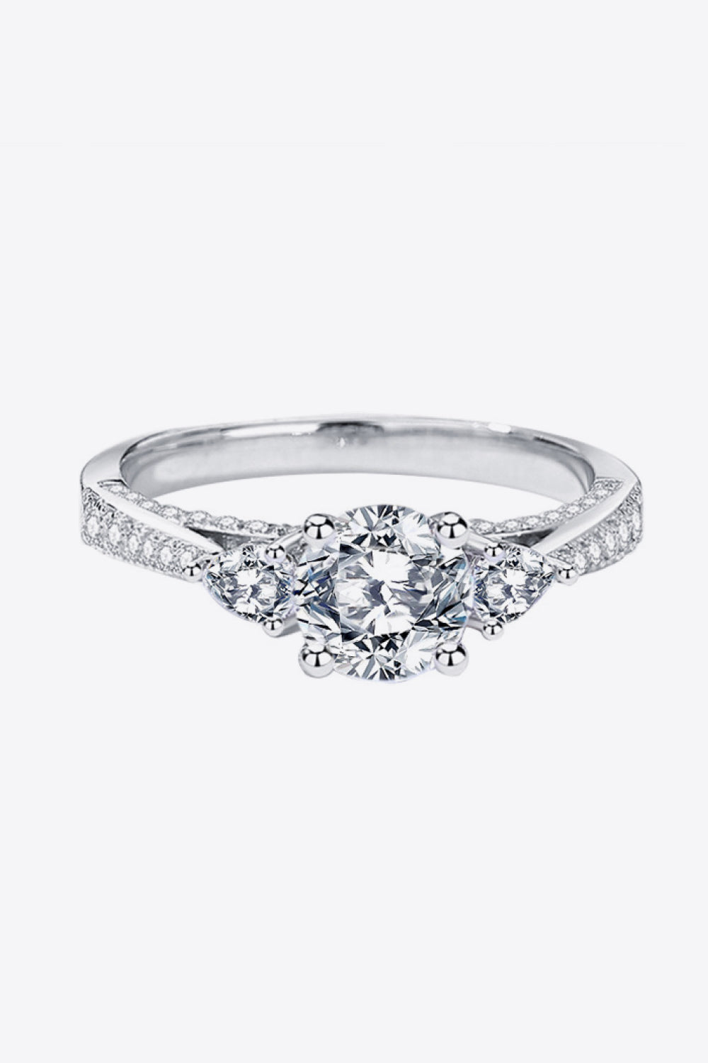 Favored 1 Carat Moissanite 4-Prong Side Stone Ring