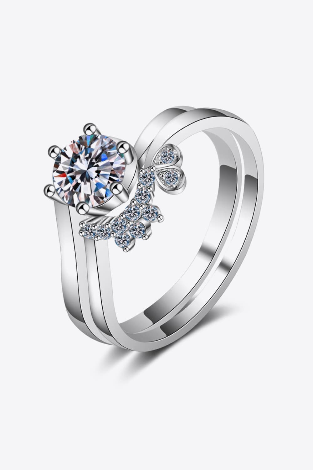 Moissanite Rhodium-Plated Two-Piece Ring Set