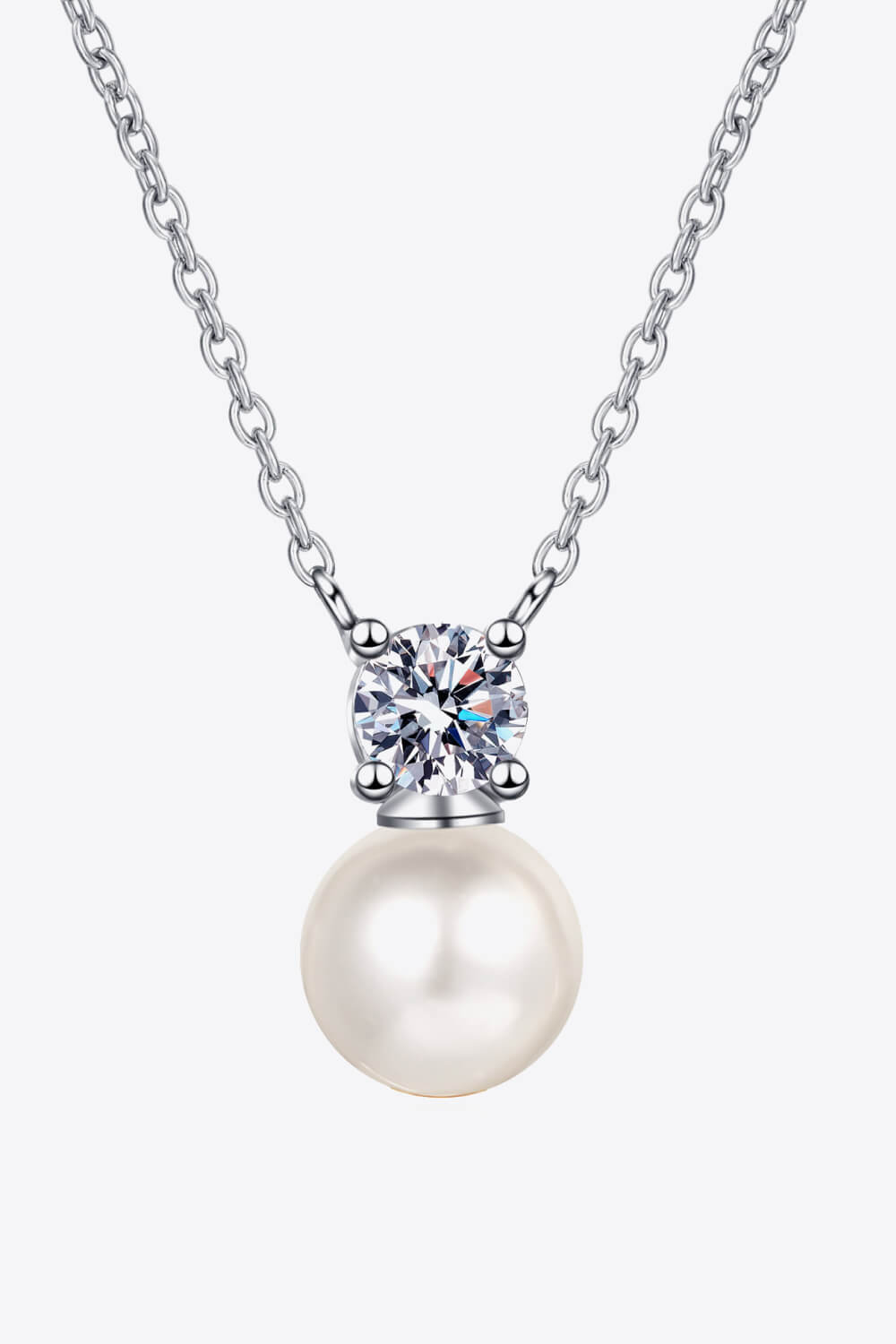 925 Sterling Silver Freshwater Pearl Moissanite Necklace - Sharon David's